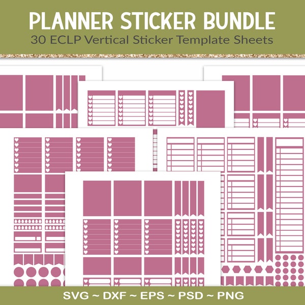 Planner sticker bundle, 30 template sheets for EC weekly vertical lifeplanner, journal stickers, design your own planner stickers CU (BD07)