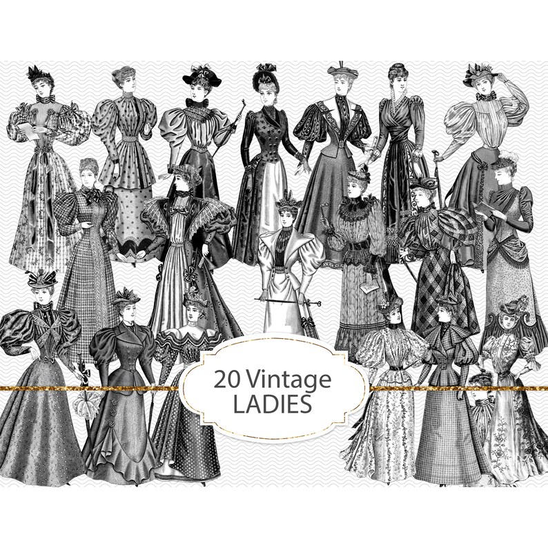 Vintage ladies PNG clipart, junk journal ephemera, printable vintage elements, vintage fashion, woman png graphics, vintage clipart RY40 image 2