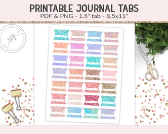 Printable tabs, fold-over tabs, PNG cut file collage sheet, planner journal tab, foldable tab dividers, organizer digital PNG, PDF (PR14)