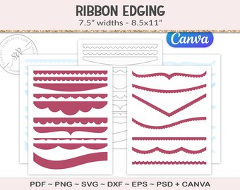 SVG decorative ribbons, printable craft template, cutting file, scrapbooking, edging clipart shapes, EPS, PNG (CC08)