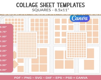 Square collage template bundle, 10 sheets, tile pendant craft template printable, cut file sublimation crafts, SVG, EPS, PNG (AGB2)