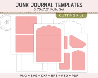 Tri fold folio kit, junk journal template, fold-over card insert, SVG cutting file, printable paper craft supply, scrapbooking, PSD (JL11)