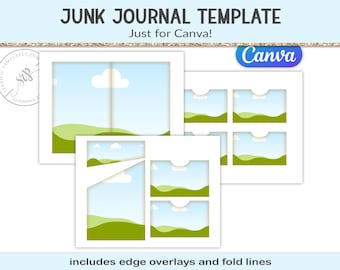 Pocket card junk journal canva template set, 4.5x7" folded pocket folio, planner insert, printable craft supply (JJC30)