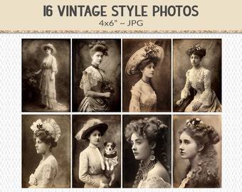 Victorian woman portrait photographs, 16 sepia tone vintage style antique photos, junk journal ephemera design elements (AP07)