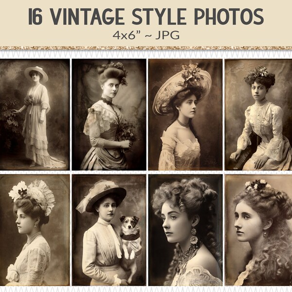 Victorian woman portrait photographs, 16 sepia tone vintage style antique photos, junk journal ephemera design elements (AP07)