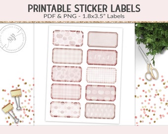 Printable labels, sticker sheet, PNG cut file collage sheet, 1.8x3.5" notebook labels, fun organizer stickers digital PNG, PDF (PR39)