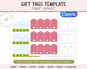 3" Heart gift tag template, party printable, 3 inch present tag, blank craft sheet, commercial use, PSD, PNG, SVG (AG71)