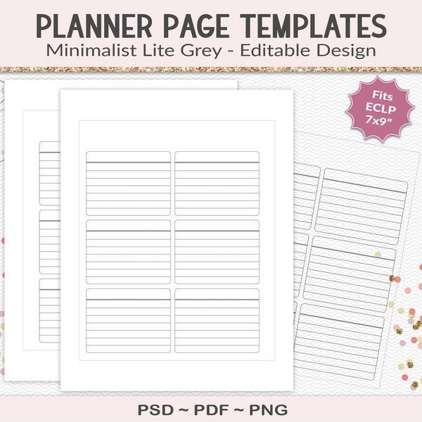 Editable note boxes template, binder journal pages, ECLP replacement reminder pages for planner designers, PSD (EC07)