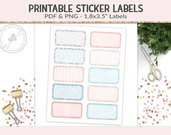 Printable labels, sticker sheet, PNG cut file collage sheet, 1.8x3.5" notebook labels, fun organizer stickers digital PNG, PDF (PR45)