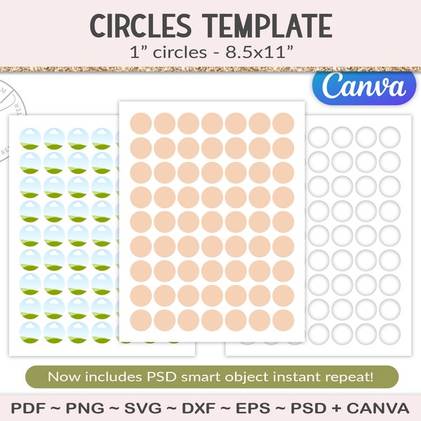 1" Circle collage sheet template, blank button circles, one inch circles, cut file jewelry printable craft template, SVG, PSD, PNG (AG03)