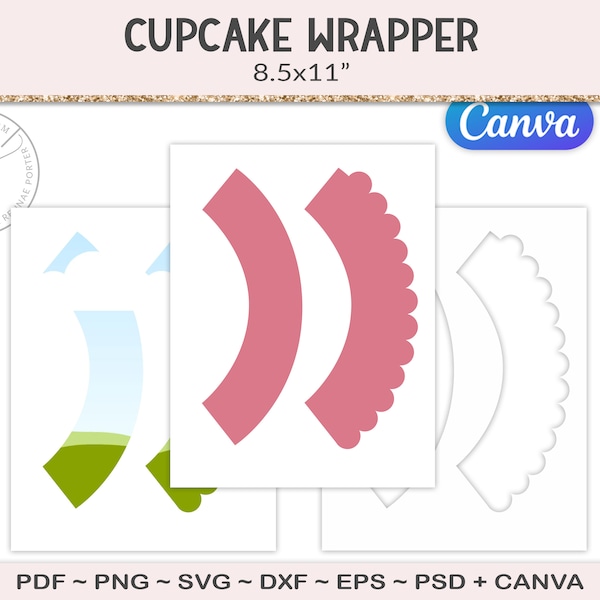 Cupcake wrapper template, plain and scalloped, party printable crafts, cutting file and canva template PSD, PNG, SVG (AG80)