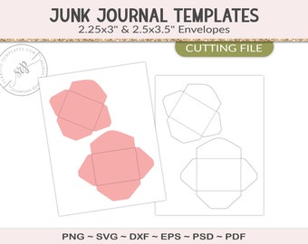 Mini envelopes, junk journal templates, SVG cutting file, mini envelope folio insert, printable craft supply, scrapbooking, PSD, PDF (JL70)