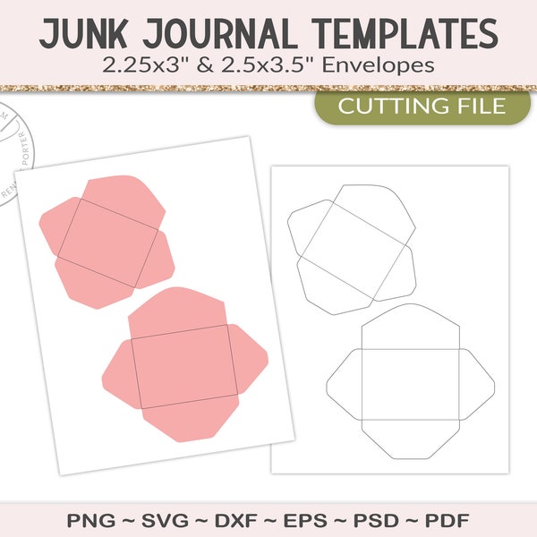Mini envelopes, junk journal templates, SVG cutting file, mini envelope folio insert, printable craft supply, scrapbooking, PSD, PDF (JL70)
