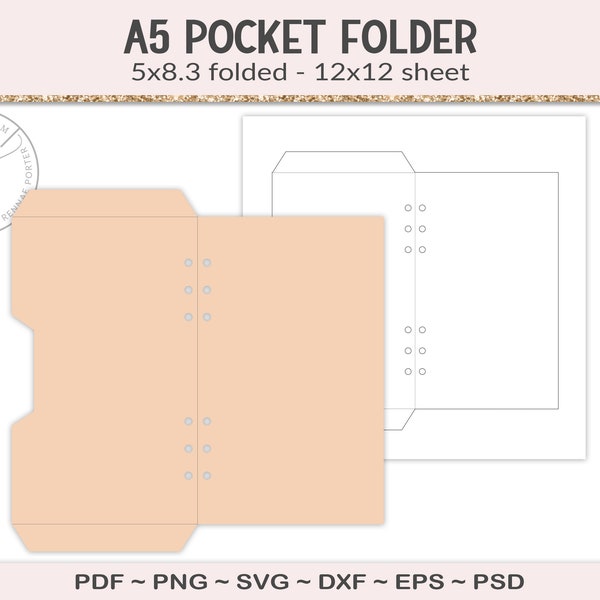 A5 pocket folder template, blank binder pockets, svg cut file planner journal tabs, printable digital download SVG, EPS, PNG (PS30)