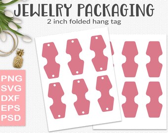 Necklace or bracelet display template, 2" jewelry hang tag packaging, fold over necklace holder, with cut file, PSD, PNG, SVG (JT03A)