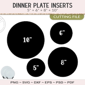 Plate charger insert, 4 sizes 5" 6" 8" 10" template set, DIY printable craft cut file, sublimation, psd, svg, eps, dxf, png, pdf (AS46)