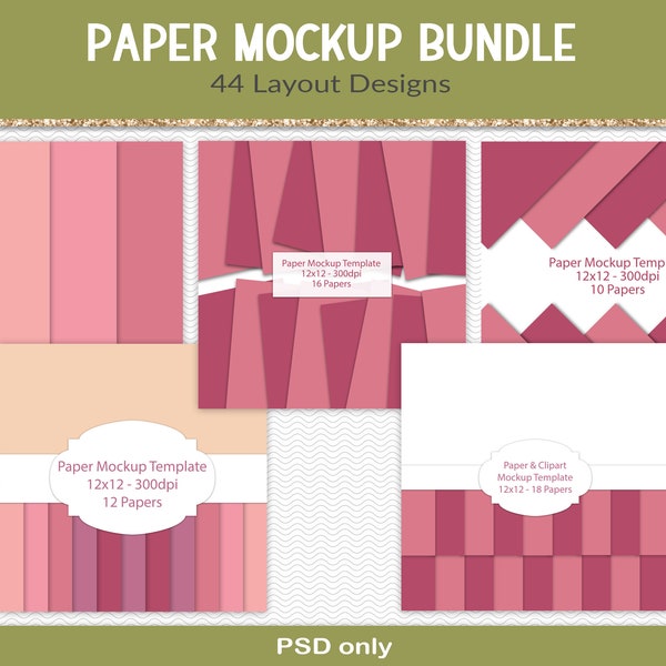 Digital paper mockup bundle, 44 paper background display templates, paper pack preview, paper pattern mock-up, digital PSD (BD05)
