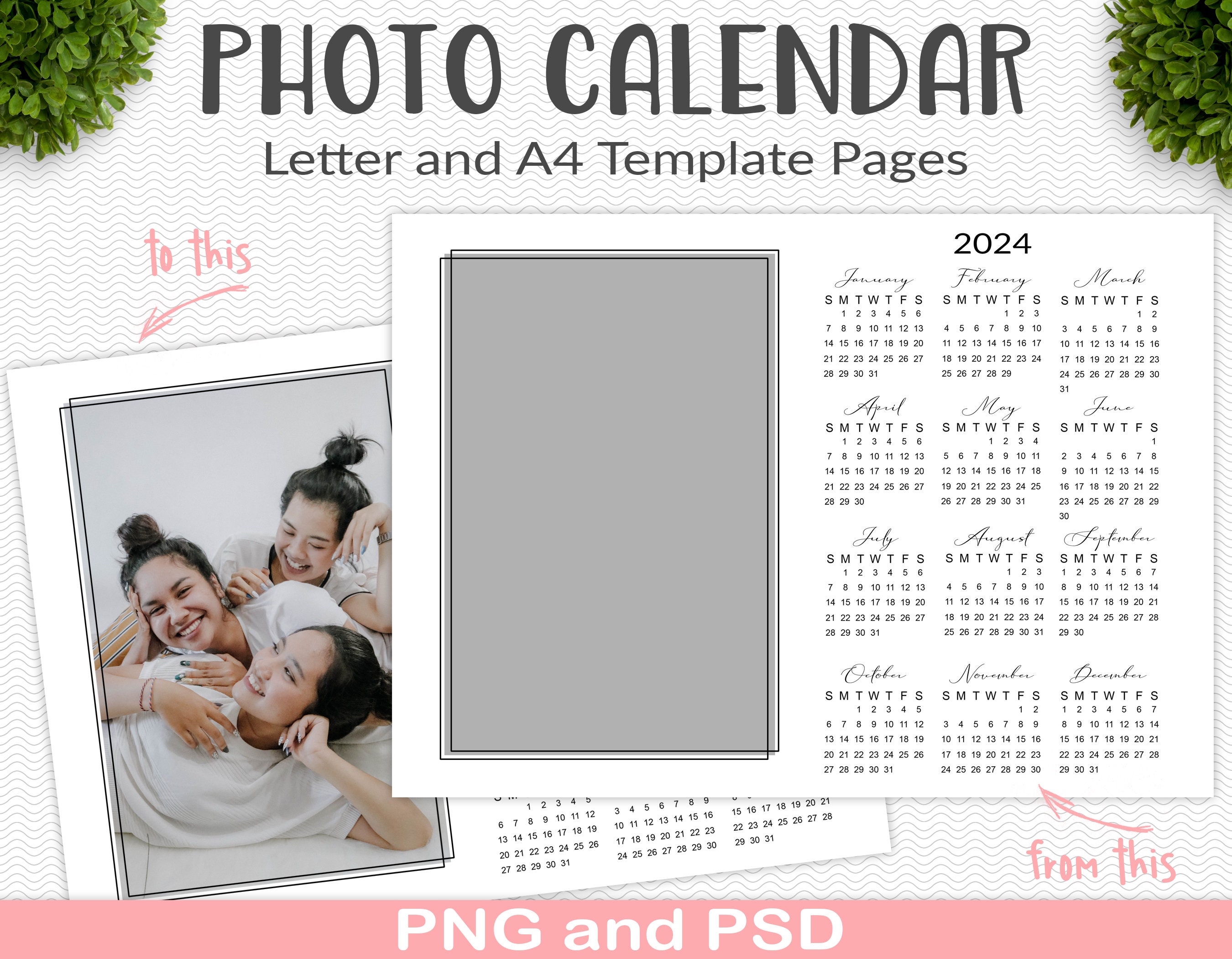 2024 Photo Calendar Template Year at Glance Calendar Etsy