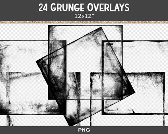 Grunge edge scrapbook overlays, black paper frame overlay, 12x12 size png clipping masks, digital junk journal design elements (RY23)