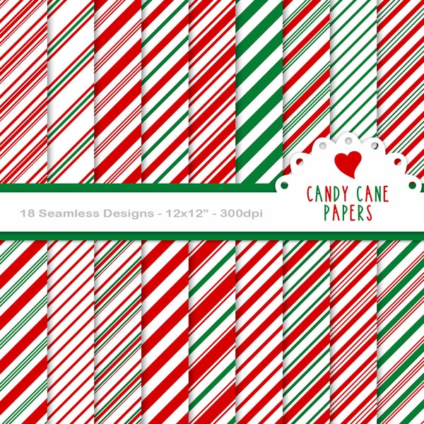 Candy cane stripes digital papers, seamless paper backgrounds, printable craft paper, scrapbook paper, festive Christmas papers (P95)