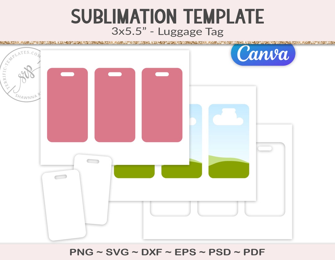 Luggage Tag Template, Size 3 X 5.5, Sublimation Blank Travel Tag, Collage Sheet Digital Download