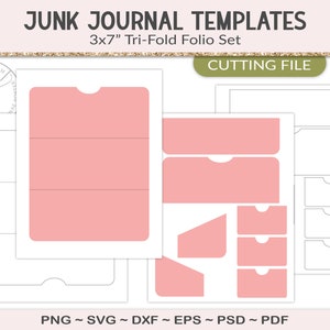 Folio set template, folding junk journal folio, printable craft supply, SVG cutting file, trifold folder, matching pockets, PSD PDF JL68 image 1