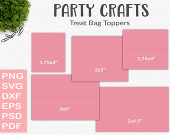Bag topper templates, 5 sizes, party printable craft template, fold-over label, treat topper, bag label, SVG, PDF, EPS (PY29)
