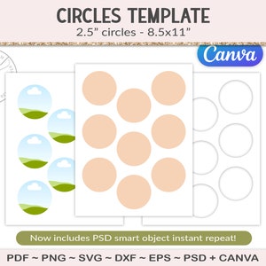 2.5" Circle collage template, blank circle rounds sheet, party printable craft template, cut file sticker sheet, SVG, PSD, PNG (AG08)