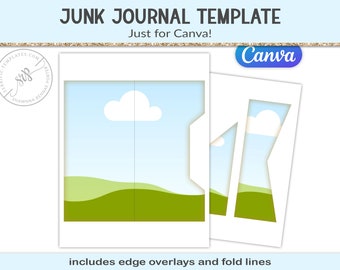 Long folder set, Canva junk journal template, 4x8 inch folder, planner insert, printable craft supply, scrapbooking (JJC14)