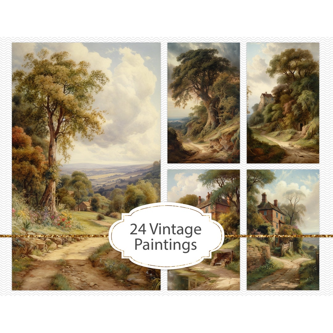 Vintage Style Paintings, 3x5 English Countryside Landscapes, Junk