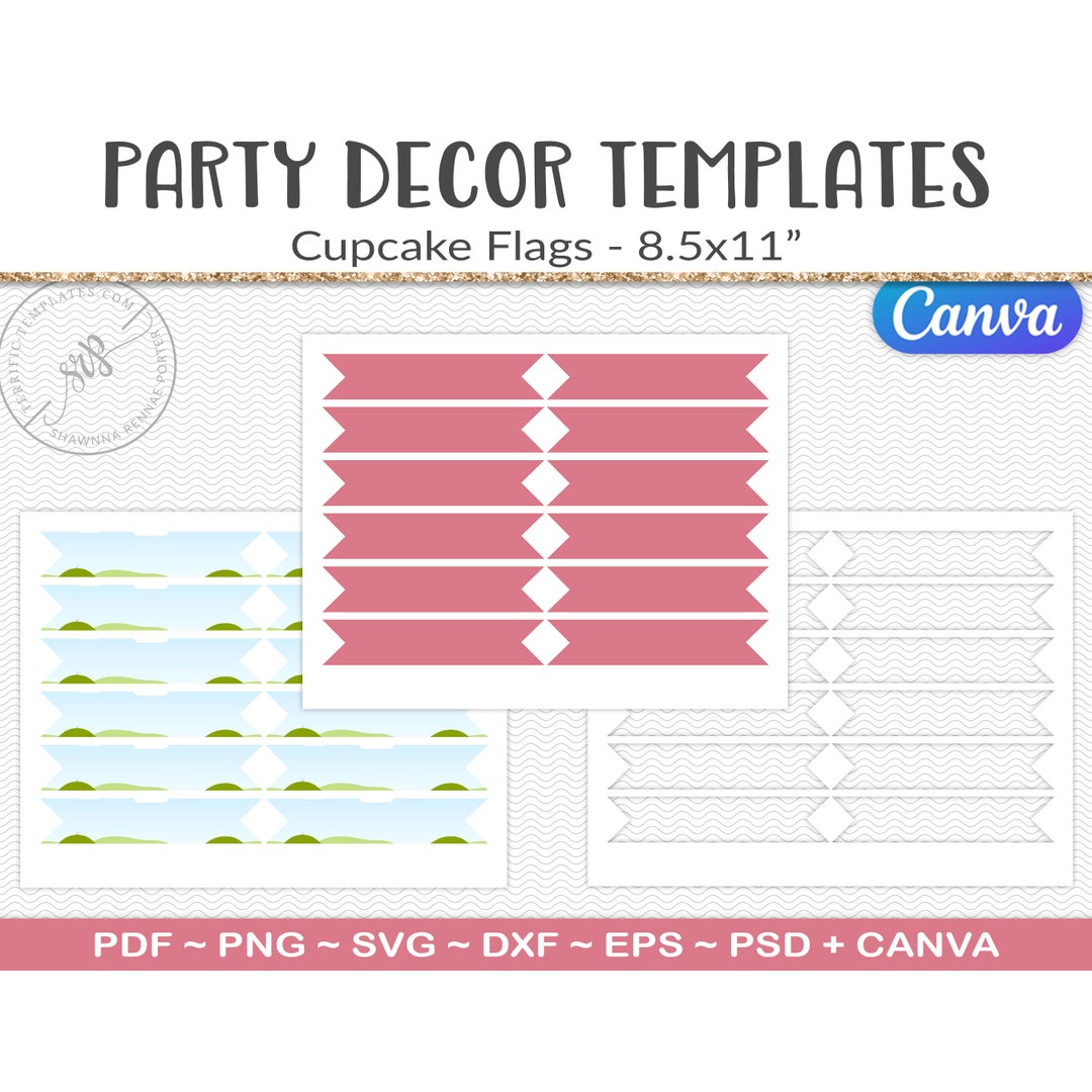 Cupcake Flag Template Party Printable Craft Template - Etsy