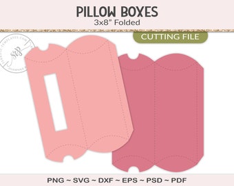 Long pillow box template, 3x8 inches, 2 styles favour box, svg cutting file treat box, wedding party printable decor, PSD, PNG, SVG (PY19)