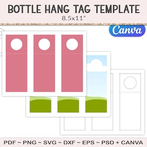 Bottle gift tag template, party printable, 7.5 wine or water bottle hang tag, svg cutting file, canva template, PSD, PNG, SVG AG92 image 1