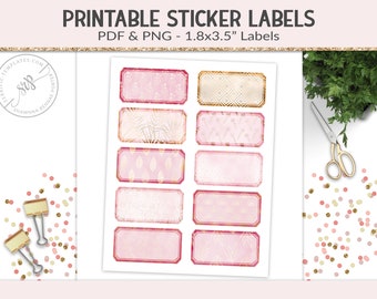 Printable labels, sticker sheet, PNG cut file collage sheet, 1.8x3.5" notebook labels, fun organizer stickers digital PNG, PDF (PR41)