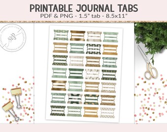 Printable tabs, fold-over tabs, PNG cut file collage sheet, planner journal tab, foldable tab dividers, organizer digital PNG, PDF (PR30)