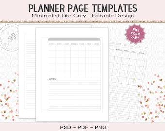 Editable mini calendar + notes page template, binder journal pages, ECLP replacement pages for planner designers, PSD (EC04)