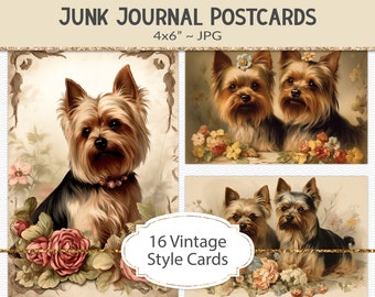 Yorkshire Terrier vintage style postcards, 4x6" victorian era style illustrations, junk journal ephemera, vintage graphic art cards (AF37)