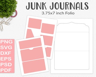 Folio set template, folding junk journal folio, printable craft supply, SVG cutting file, 3 fold folder, matching pockets, PSD PDF (JL76)
