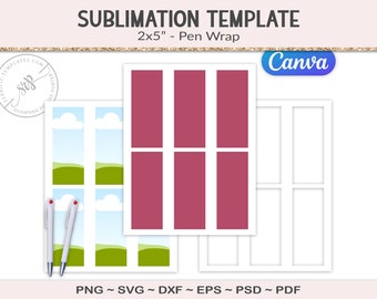 Pen wrap template, DIY sublimation waterslide, epoxy pen wrap cut file, 2 x 5", digital download template, psd, svg, pdf, png (AS48)