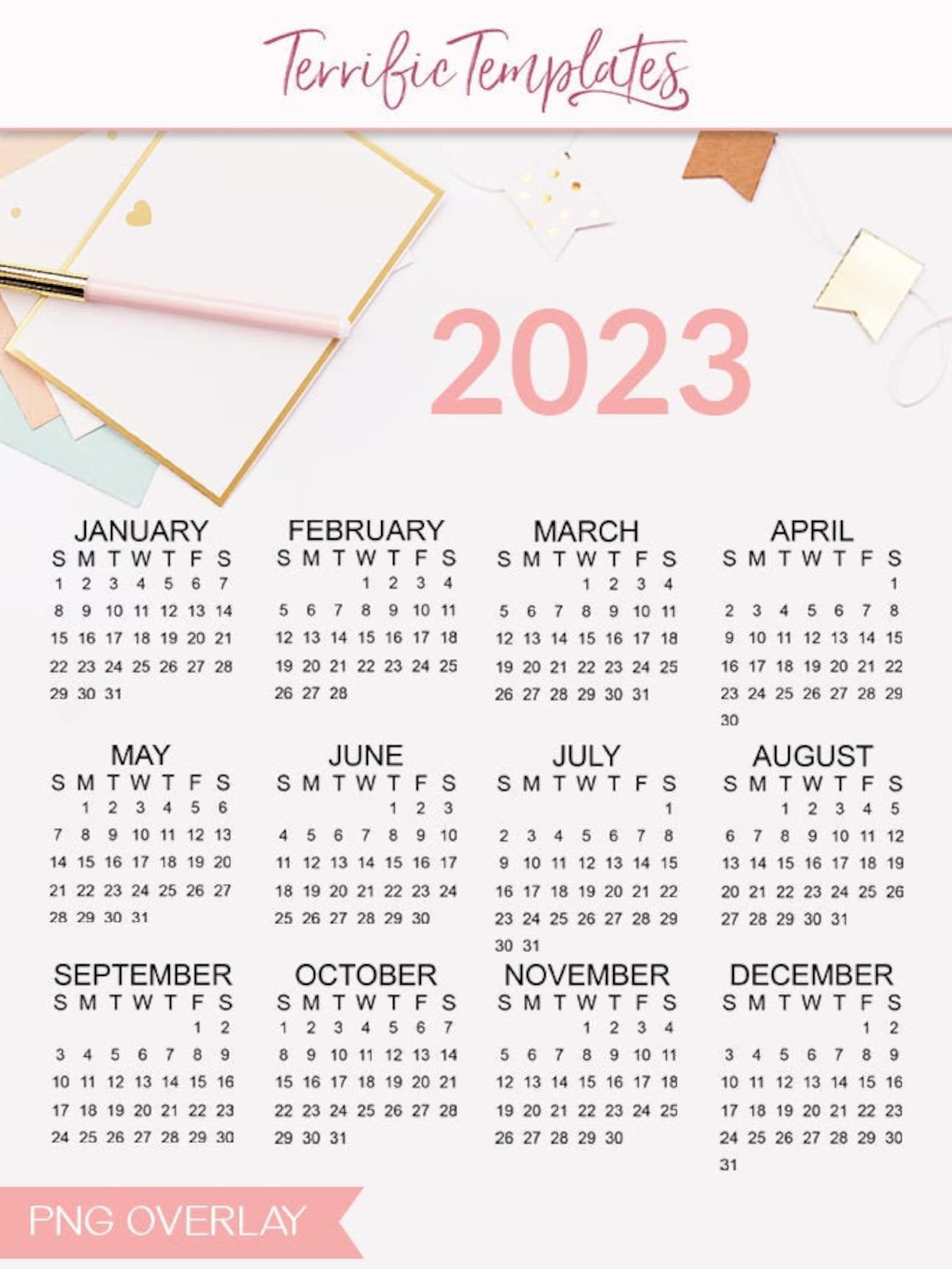 2023 Mini Calendar Overlays 12 Months 2 Inch Individual Png | Etsy