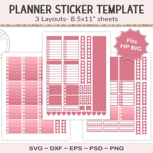 HP Big weekly planner sticker template, for Happy Planner journal, printable collage sheet, design your own, digital PSD, SVG (HST02)