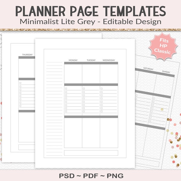 Editable project weekly planner template for the Happy Planner Classic for planner designers, create your own design, PSD (HP04)