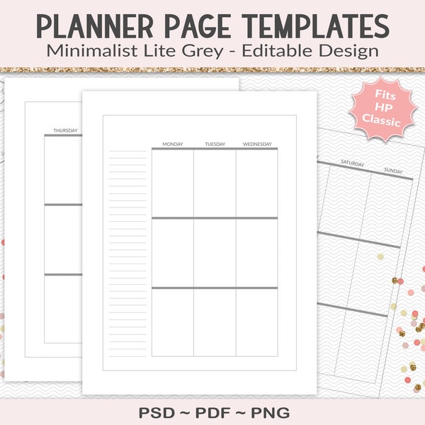 Editable weekly planner template for the Happy Planner Classic journal for planner designers, create your own design, PSD (HP01)