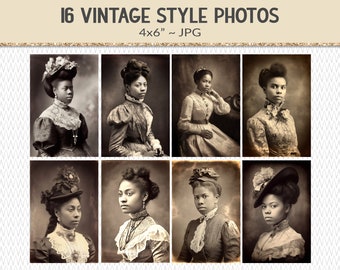 Victorian black woman portrait photographs, 16 sepia tone vintage style antique photos, junk journal ephemera design elements (AP09)