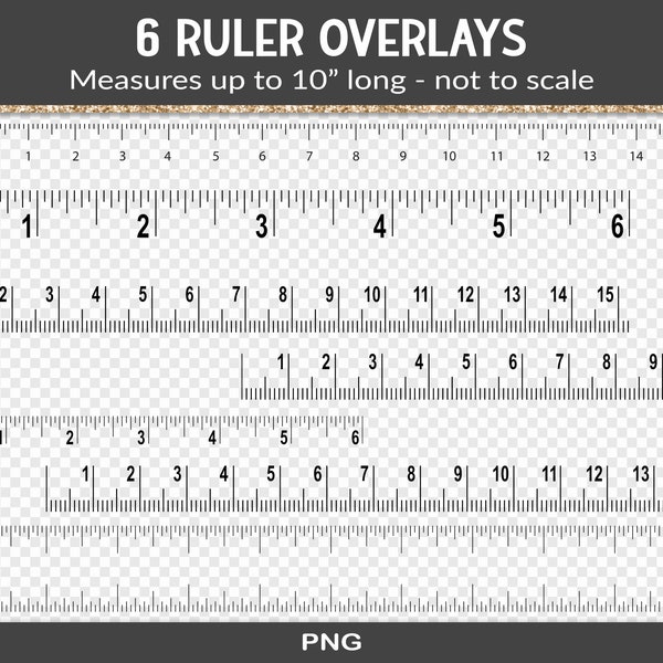 Ruler overlays, junk journal design asset, set of 6 printable ruler PNG graphics, scrapbooking, PNG only (RY29)