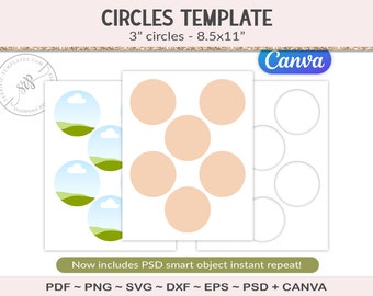 3" Circle collage template, blank circle rounds, party printable template, cut file sticker sheet, cupcake toppers, SVG, PSD, PNG (AG10)