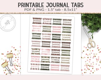 Printable tabs, fold-over tabs, PNG cut file collage sheet, planner journal tab, foldable tab dividers, organizer digital PNG, PDF (PR33)