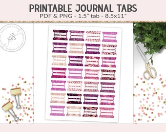 Printable tabs, fold-over tabs, PNG cut file collage sheet, planner journal tab, foldable tab dividers, organizer digital PNG, PDF (PR29)