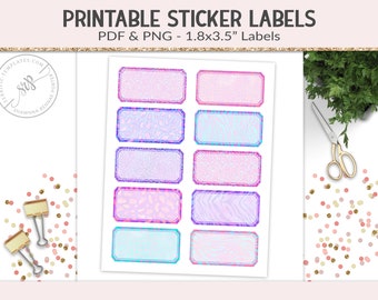 Printable labels, sticker sheet, PNG cut file collage sheet, 1.8x3.5" notebook labels, fun organizer stickers digital PNG, PDF (PR38)