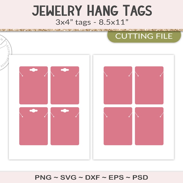 Necklace display template, 3x4" jewelry hang tag packaging, design your own with a silhouette or cricut cut file, PSD, PNG, SVG (JT18A)